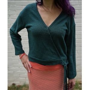 Madewell Dark Green Wrap Cotton Top